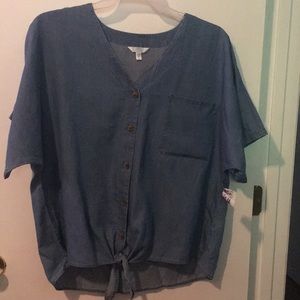 Tie front top lightweight denim
